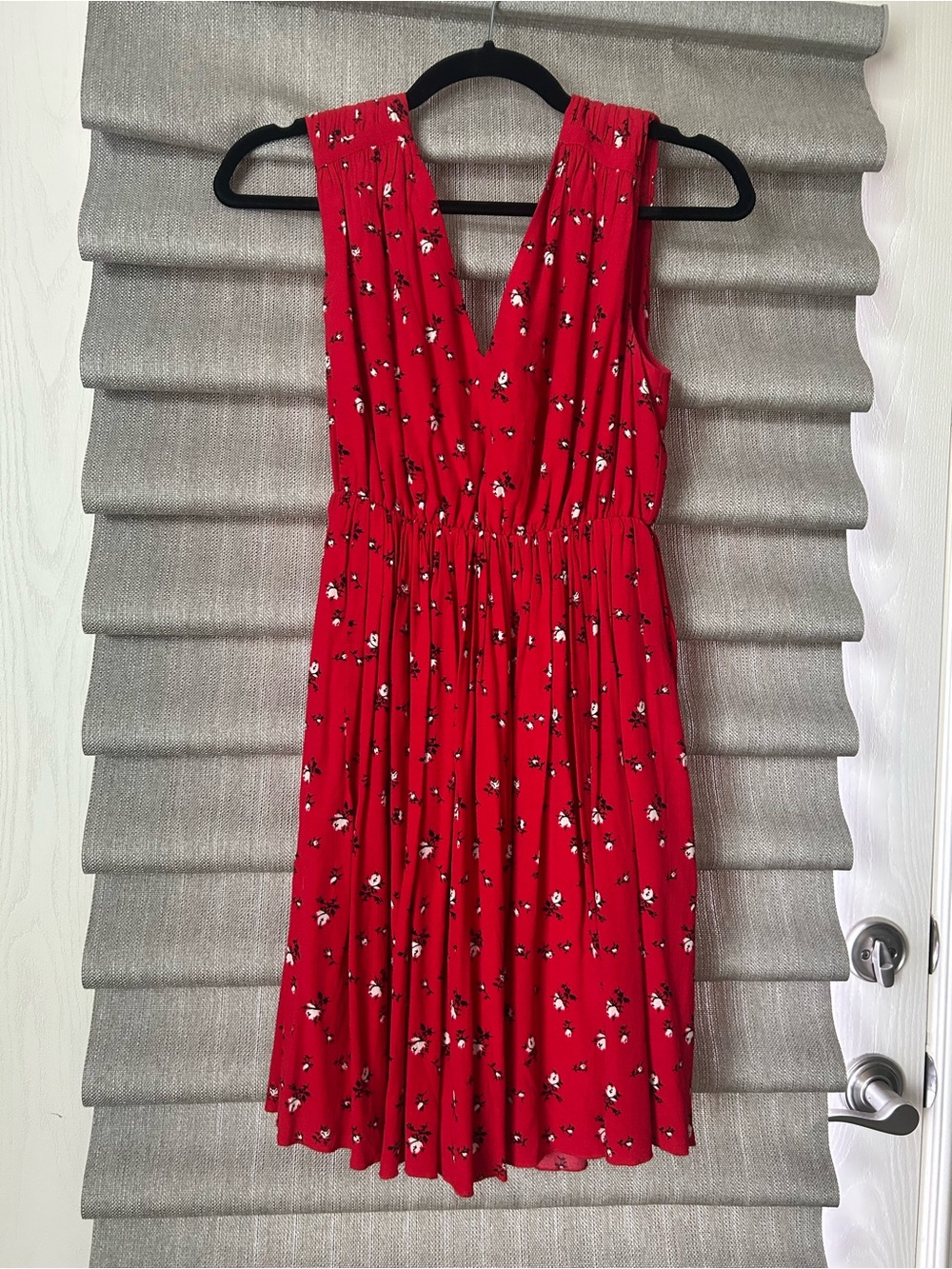 Madewell Red Floral V-Neck Mini Dress